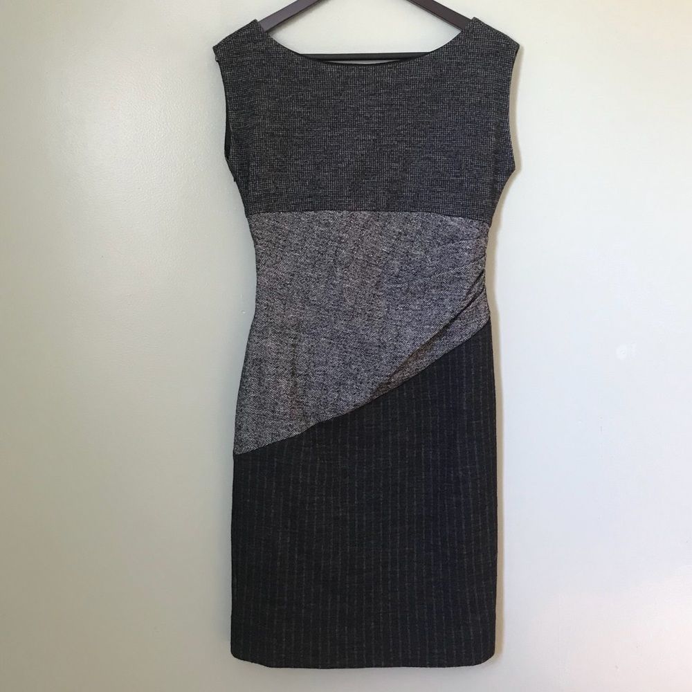 Multi pattern wool sleeveless fitted dress